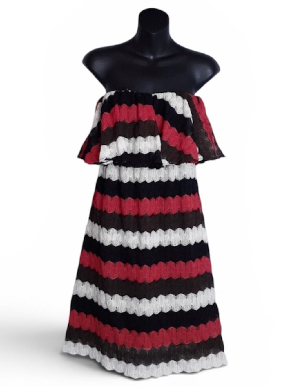 Judith March strapless crocheted chevron striped flowy retro dress